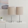 Set of Two 12" Silver Metal Table Lamp With Gray Drum Shade