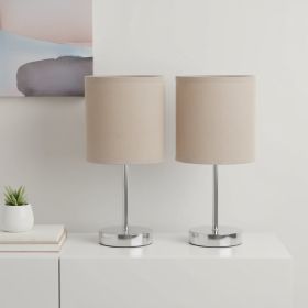 Set of Two 12" Silver Metal Table Lamp With Gray Drum Shade