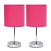 Set of Two 12" Silver Metal Table Lamp With Hot Pink Drum Shade