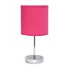 Set of Two 12" Silver Metal Table Lamp With Hot Pink Drum Shade
