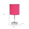 Set of Two 12" Silver Metal Table Lamp With Hot Pink Drum Shade