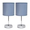 Set of Two 12" Silver Metal Table Lamp With Purple Drum Shade
