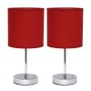 Set of Two 12" Silver Metal Table Lamp With Red Drum Shade