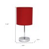 Set of Two 12" Silver Metal Table Lamp With Red Drum Shade