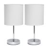 Set of Two 12" Silver Metal Table Lamp With White Drum Shade