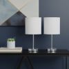 Set of Two 12" Silver Metal Table Lamp With White Drum Shade