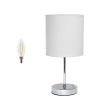 12" Silver Metal Table Lamp LED With White Drum Shade