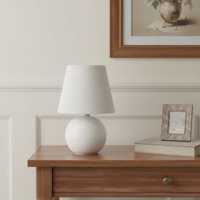 9" Off White Ceramic Round Table Lamp With Off White Drum Shade