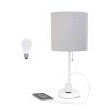 20" White Metal Table Lamp LED With Gray Drum Shade