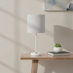 20" White Metal Table Lamp LED With Gray Drum Shade