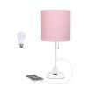 20" White Metal Table Lamp LED With Light Pink Drum Shade