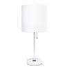 20" White Metal Table Lamp With White Drum Shade