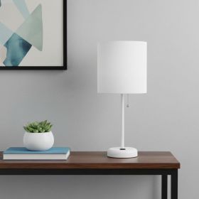 20" White Metal Table Lamp With White Drum Shade