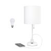 20" White Metal Table Lamp LED With White Drum Shade