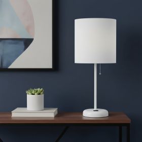 20" White Metal Table Lamp LED With White Drum Shade
