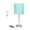 20" Silver Metal Table Lamp LED With Aqua Drum Shade