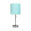 20" Silver Metal Table Lamp LED With Aqua Drum Shade