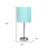 20" Silver Metal Table Lamp LED With Aqua Drum Shade