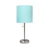 20" Silver Metal Table Lamp LED With Aqua Drum Shade