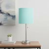 20" Silver Metal Table Lamp LED With Aqua Drum Shade