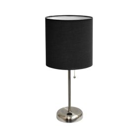 20" Silver Metal Table Lamp LED With Black Drum Shade