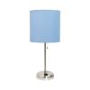 20" Silver Metal Table Lamp LED With Blue Drum Shade