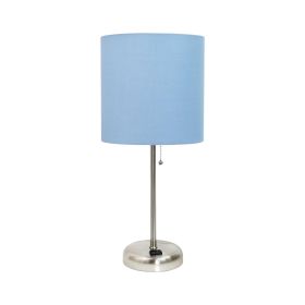 20" Silver Metal Table Lamp LED With Blue Drum Shade
