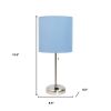20" Silver Metal Table Lamp LED With Blue Drum Shade