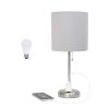 20" Silver Metal Table Lamp LED With Gray Drum Shade