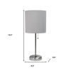 20" Silver Metal Table Lamp LED With Gray Drum Shade