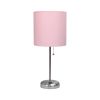 20" Silver Metal Table Lamp LED With Light Pink Drum Shade