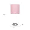 20" Silver Metal Table Lamp LED With Light Pink Drum Shade