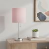 20" Silver Metal Table Lamp LED With Light Pink Drum Shade