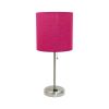 20" Silver Metal Table Lamp LED With Pink Drum Shade