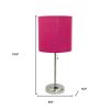20" Silver Metal Table Lamp LED With Pink Drum Shade