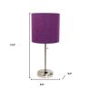 20" Silver Metal Table Lamp LED With Purple Drum Shade