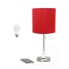 20" Silver Metal Table Lamp LED With Red Drum Shade