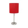 20" Silver Metal Table Lamp LED With Red Drum Shade