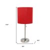 20" Silver Metal Table Lamp LED With Red Drum Shade