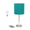20" Silver Metal Table Lamp LED With Teal Blue Drum Shade