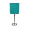20" Silver Metal Table Lamp LED With Teal Blue Drum Shade