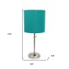 20" Silver Metal Table Lamp LED With Teal Blue Drum Shade