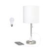 20" Silver Metal Table Lamp LED With White Drum Shade