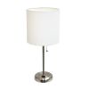 20" Silver Metal Table Lamp LED With White Drum Shade