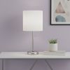 20" Silver Metal Table Lamp LED With White Drum Shade