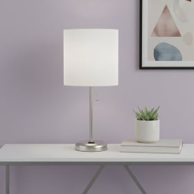 20" Silver Metal Table Lamp LED With White Drum Shade