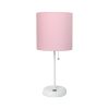 20" White Metal USB Table Lamp LED With Light Pink Drum Shade