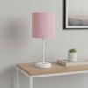 20" White Metal USB Table Lamp LED With Light Pink Drum Shade