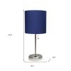 20" Silver Metal USB Table Lamp With Navy Blue Drum Shade