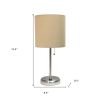 20" Silver Metal USB Table Lamp With Tan Drum Shade